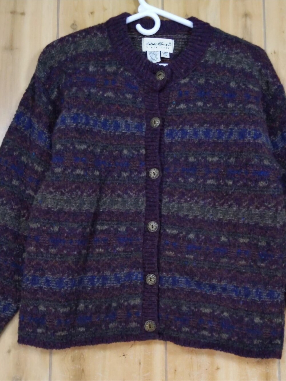 Vintage Eddie Bauer Fair Isle Cardigan Sweater 80% Wool Heavy Knit Sz M